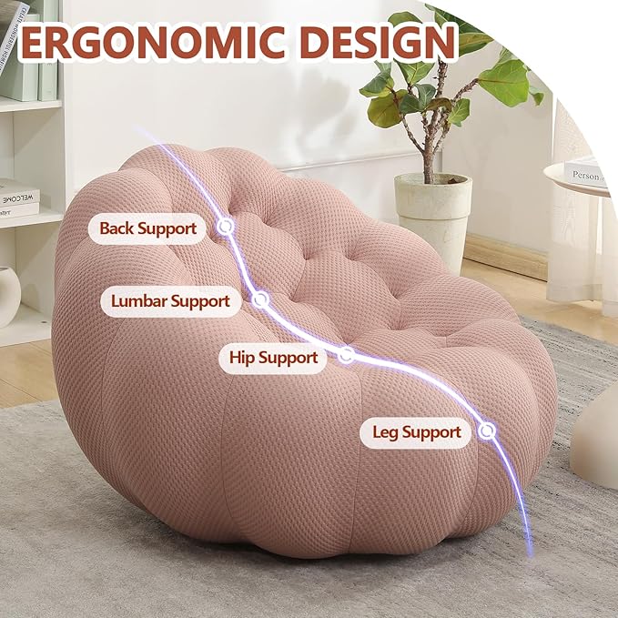 Bean Bag Grey Chair for Bedroom Small Comfy Chairs for Living Room Small Space Comfortable Corner Reading Chair for Adults/Teens No Assembly Required 350 LBS Capacity (Pink)
