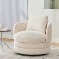 30 W Modern Round Swivel Barrel Accent Chair with Pillow Chenille Upholstered Single Club Sofa Chair for Living RoomBedroom Reading Room Balcony Lounge (Beige)