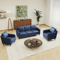 Kingfun Living Room Furniture Sets 3 Seater Couch and Loveseat Mid Century Modern Sofa Set Faux Leather Couch with Solid Wood Frame for Living Room &amp Bedroom Blue