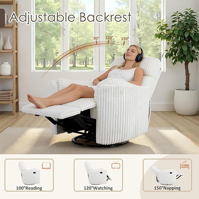 Nursery Rocking Chairs Comfy High Back 360 Swivel Rocker Recliner with 2 Pillows Glider Recliner Nursery Chair for Adults Small Spaces Nursing Bedroom Living Room Beige