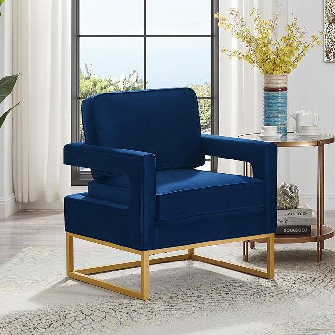Velvet Lazy Chair Accent Reading Chair Cozy Lounge Chair with Armrest Leisure Mid-Century Modern Chair Armchair for Living Room Bedroom DormNavy