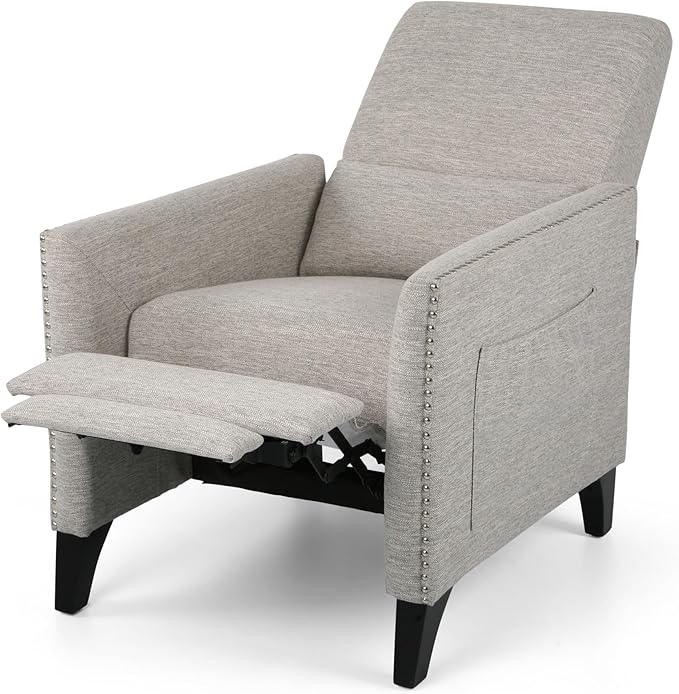 Mid-Century Fabric Rocker Recliner Chair with Tufted Design Adjustable Single Recliner Sofa with Thicker Seat Cushion with Pocket for Living Room Bedroom Apartment (Light Grey Style2)