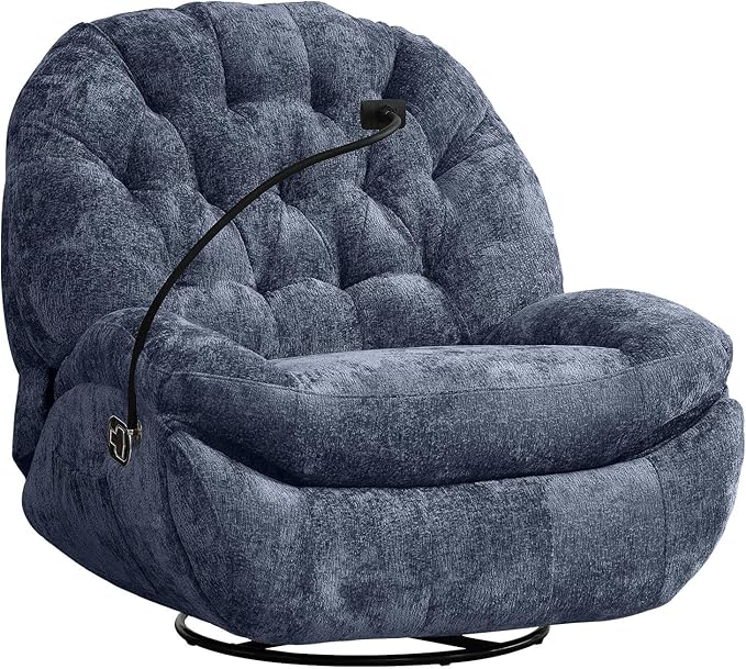 360° Swivel Rokcer Recliner for Adults Manual Rocking Chair for Living RoomBedroom (Chenille Blue)