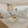 118.2 L Shaped Modular Boneless Sofa with Ottoman Cloud Sectional Couches for Living Room Deep Seat Corduroy Upholstered Couch Furniture Set No Assembly Required (White 5 Seater+1 Ottoman)
