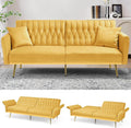 70 Velvet Futon with Adjustable Backrest and Armrests Sofa Bed with Extra Pillows for Waiting Room Living Room and Office Yellow