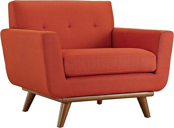 Modway Engage Mid-Century Modern Upholstered Fabric Accent Arm Lounge Chair Wood in Atomic Red Armchair