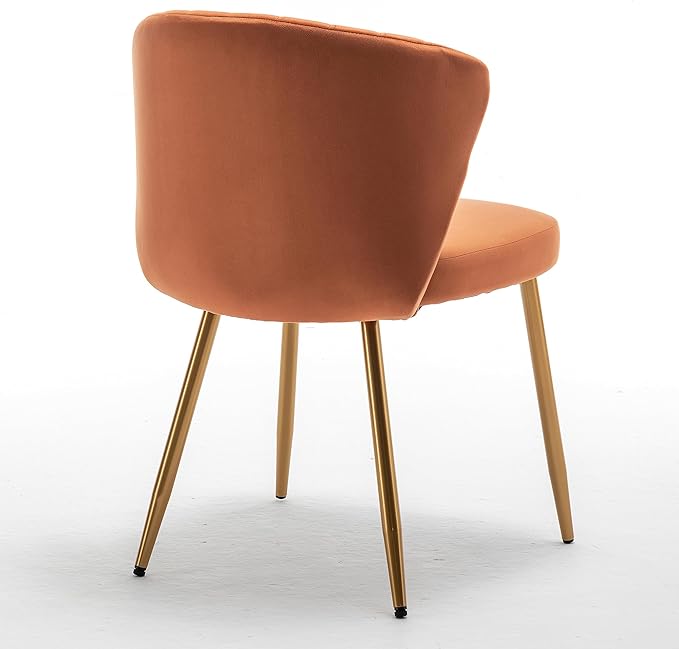 Modern Velvet Accent Chair for Living Room Bedroom Entryway or Small Spaces with Channel-Tufted Design Comfortable and Trendy Armless Seat Red Orange