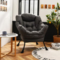 GORELAX Modern Lazy ChairUpholstered Lounge Accent Chair Single Leisure Sofa Chair with Armrests &amp Side Pocket Comfy Reading Chair for Bedroom Living Room Dorm Room (Grey)