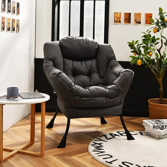 GORELAX Modern Lazy ChairUpholstered Lounge Accent Chair Single Leisure Sofa Chair with Armrests &amp Side Pocket Comfy Reading Chair for Bedroom Living Room Dorm Room (Grey)
