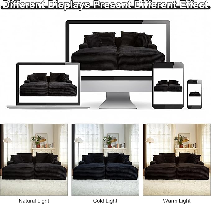78” Oversized Double Chaise Lounge Indoor Corduroy Sleeper Sectional Couch Upholstered Boneless Cloud Sofa Deep Seat Comfy Plush Chair Bed for Living Room