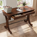 Traditional Wood Writing Desk with 2 Drawers 47.2 Large Work Desk with Ample Tabletop and Curved Legs Big Secretary Table in Cherry Walnut for Home Office SSZ-D0036