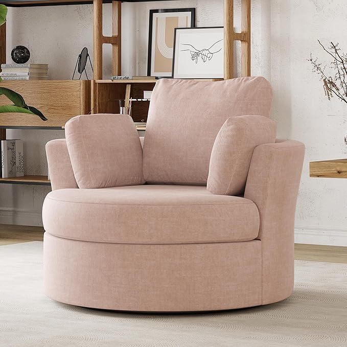 STARY Upholstered Swivel Barrel Sofa Modern Accent Chair with Cozy Cushioning Stylish Rotating Chair for Living Room Bedroom or Office