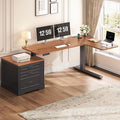 SEDETA Farmhouse L Shaped Electric Standing Desk 70.9 x 39.4 Height Adjustable Office Executive Desk with 3 Drawers Standing Computer Desks with Power Outlet for Home Office Black