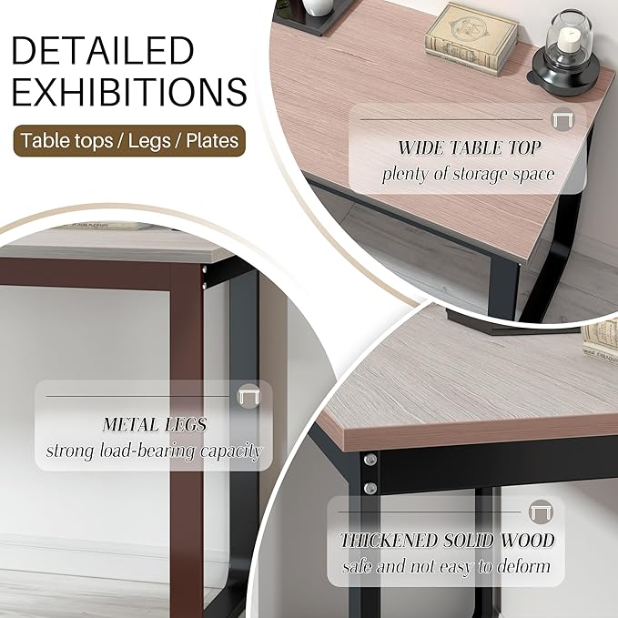 Jerry &amp Maggie 55 inch Work Desk for Home Office Desk with Shelves Large Desk with Metal U Leg for Study Modern Wood Table top Ashes