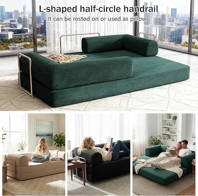 Simcat 79'' Modular Sectional Sofa Couches with Fixed-Shape Frame Memory Foam Couch Floor Sofa with Removable Armrests Pull Out Bed Convertible Sofa Bed for Living Room Bedroom Lounge (Black)