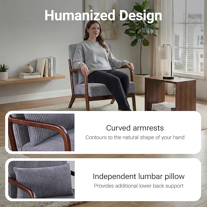 Accent Chair Comfy Arm Chair with Solid Wood Frame Upholstered Mid-Century Modern Chair for Living Room Bedroom Waiting Room Dark Grey