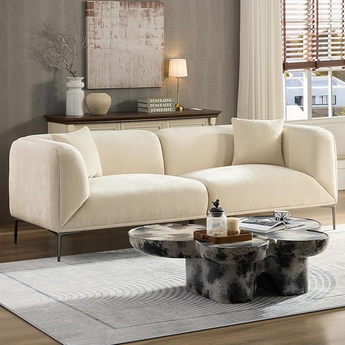 MEETAKING 82.7 Modern Boucle Sofa 3-Seater Upholstered Couch with Metal Legs Luxury Deep Seats Cloud Curved Sofas Minimalist Living Room Couches for Apartment Home Office Bedroom - Beige