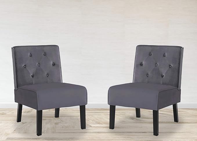 53 2Pcs Living Room Armless Button Tufted Pattern Accent Chair with Velvet Fabric and Premium High Density Foam Cushion Grey