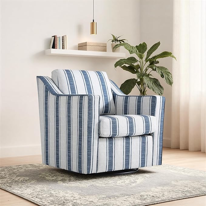 Swivel Accent Chair Modern Round Barrel Arm Chair for Living Room Bedroom Comfy Club Reading Chairs for Adults (Stripe Navy Blue Set of 2)