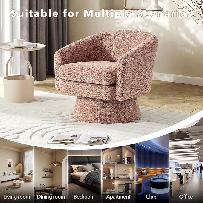 360° Swivel Barrel Accent Chair Modern Swivel Accent Chair Chenille Upholstered Armchair with Armrests &amp Storage Comfortable Single Lounge Sofa for Living Room Bedroom Office - Pink