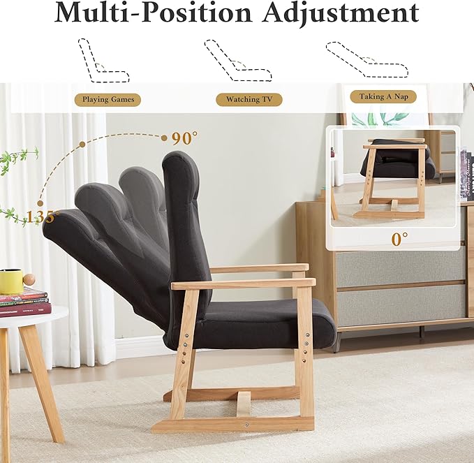 KCC Recliner Chair Adjustable Small Fabric Single Sofa with Ergonomic Back SupportAccent Chair for Living Room Nursery Bedroom Black Set of 2