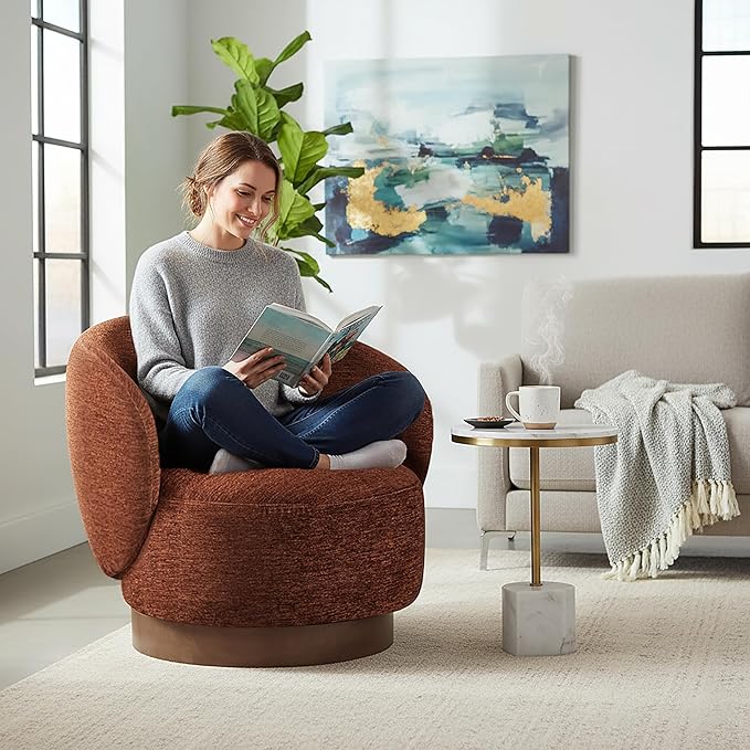Swivel Accent Chair Modern Round Barrel Armchair with Upholstered Performance Fabric for Living Room Bedroom Waitingroom2 BoxRed