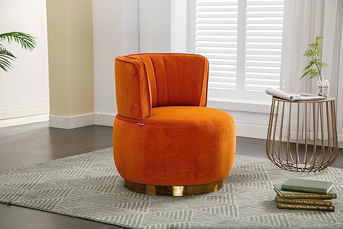 TTK Swivel Barrel Chairs for Living Room Set of 2 360 Degree Comfy Modern Round Chair Velvet Gold Accent Upholstered Armchair Arm Chair Sherpa for Bedroom Club Office Nursery Silla para Sala(Orange)