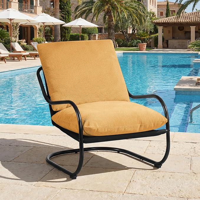 Peace nest Modern Accent Chair Comfy Living Room Suspended Chair Bedroom Armchair with Mental Frame Comfortable Upholstered Cushion for Balcony Lounge Reading Meeting Room Yellow