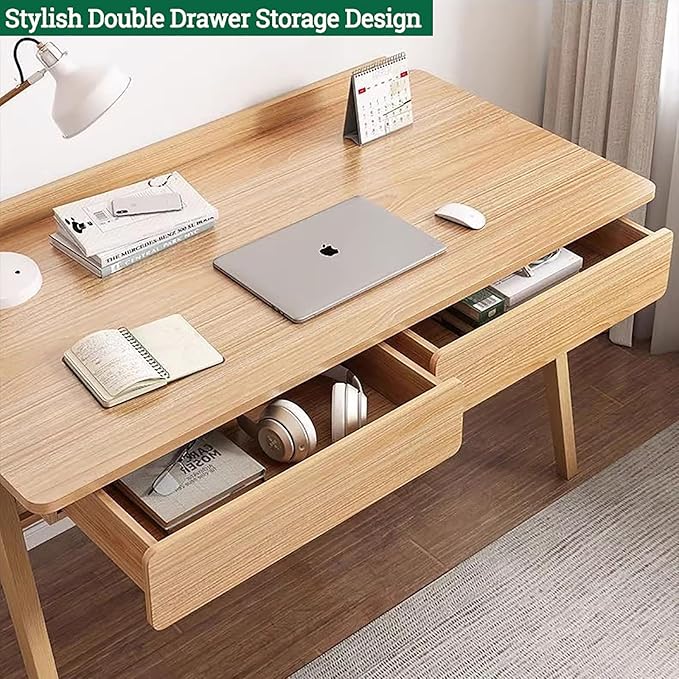 Scandinavian Solid Wood DeskSmall Home Office Desk with Drawers and ShelvesWriting Desk WorkstationContemporary Computer Desk Study Desk Table