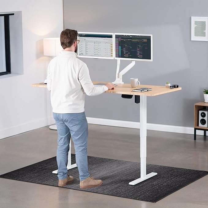 VIVO Electric 71 x 30 in Real Bamboo Standing Desk Touch Screen Adjustment 176 lb Frame Support 2E Series White Frame DESK-KIT-2EW71O
