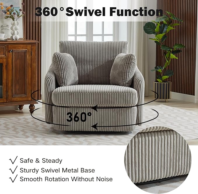 Chifee &amp Vingol 40.6 Oversized Swivel Accent ChairCorduroyGray
