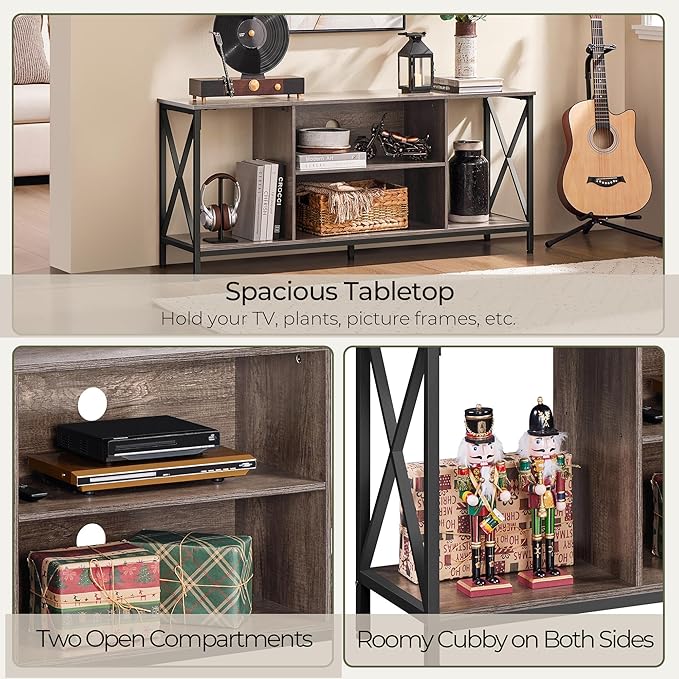 Yaheetech TV Stand for 65 Inch TV Media Entertainment Center with Storage Shelves for Living Room TV Console Table for Living Room Taupe Wood
