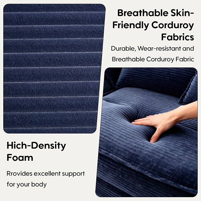 Modern 84 Corduroy Loveseat Sofa Ultra-Comfy Couch with 2 Pillows for Apartment Living Room Bedroom Home Office (Blue)