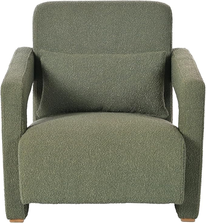 Modern Accent Chair with Sleek Right-Angle Armrests Armchair Single Sofa with Square Wooden Block Legs Ergonomic Lumbar Support Inclined Seat for Living Room (Green317)