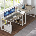Tribesigns Two Person Desk with Bookshelf 78.7 Computer Office Double Desk for Two Person Rustic Writing Desk Workstation with Shelf for Home Office (Gray/White)