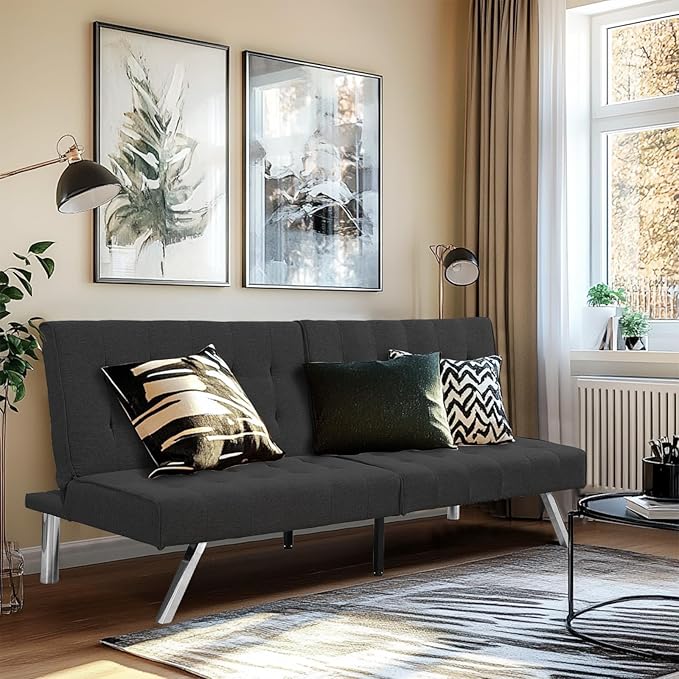Convertible Sofa Bed Adjustable Couch Sleeper - Fabric Loveseat Futon Bed with Breathable Chenille Metal Legs and Adjustable Lounge - Perfect for Compact Living Space