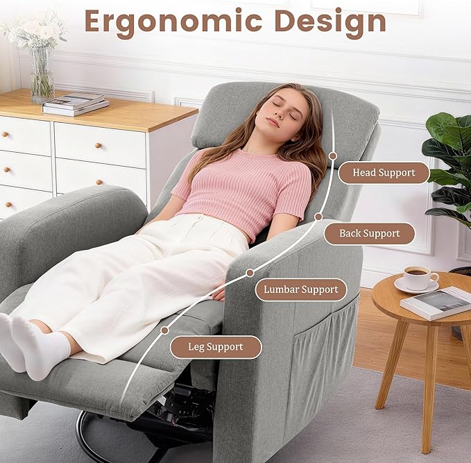 Power Swivel Recliner Chairs for Adults Electric Glider Rocking Chair Nursery Glider Recliner Nursery Chair with Classified Side Pocket Nursery Rocking Chairs with USB and Type-C Ports