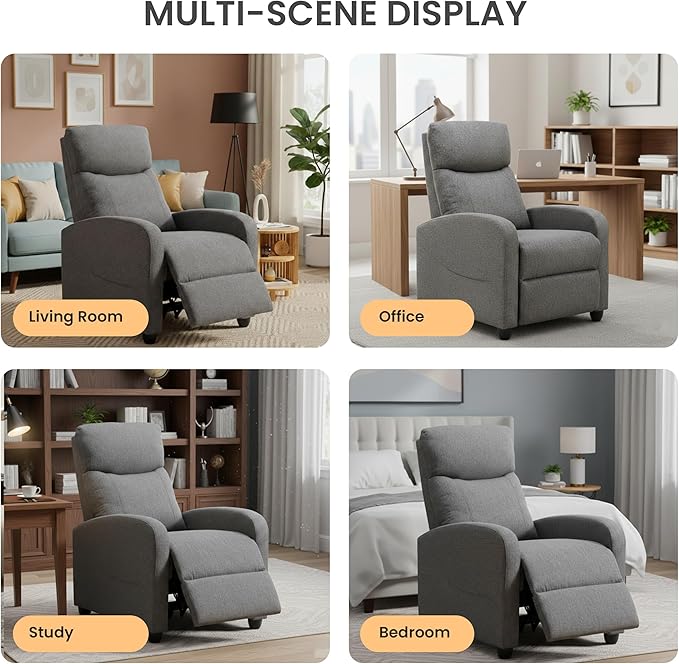 HealSmart Adjustable Push Back Recliner Chair Soft Fabric Lounge Sofa for Reading &amp Relaxing Perfect Home Theater Chair for Living Room &amp Bedroom Grey