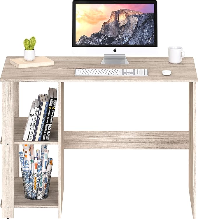 SHW 38-Inch Home Office Computer Desk with Shelves Maple