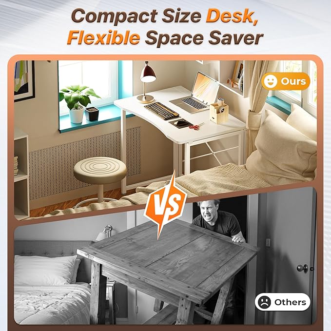 Huuger Folding Desk for Small Spaces 31.5 Inch Foldable Computer Table for Home Office Study Bedroom Dorm Space Saving Small Writing Work Office Computer Desk Easy to Fold White