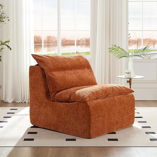 JUSTONE Modular Sofa-No Armrests Floor SofaNeck Pillow-Back Lounge Sofa Chair Accent Bean Bag Chair Lazy Floor SeatingSmall Sofa for Living RoomApartment Guest RoomSingle SeatOrange