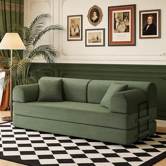 KEIKI 78 2Seat Sleeper Velvet Sofa Couch for Zen Space Small Space Style Conscious Homeowners Warm Inviting Comfy Supportive Rest Space Elegant Premium Premium Design Grayish Green