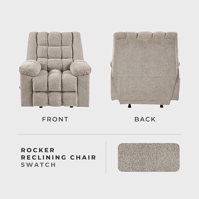 Lexicon Chenille Rocker Reclining Chair for Adults Rocker Pull Handle Recliner Nursery Chair for Living Room/Bedroom High Back Pillow Top Arms High Density Foam Cushions Light Brown