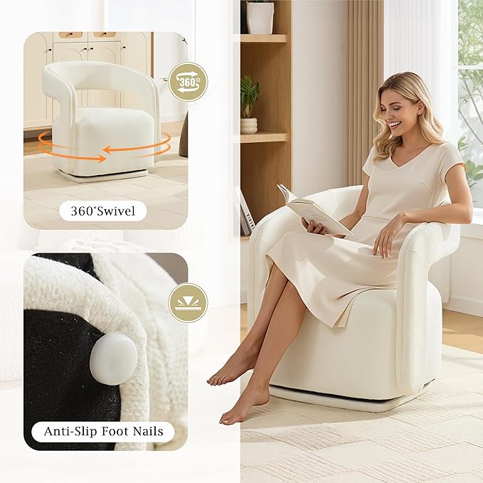 KEIKI Swivel Accent Chair Modern Barrel Chair for Living Room/Bedroom 360° Rotation Ergonomic Design Easy Assembly Comfy Chenille Fabric