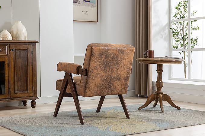 Generic Leisure Chair with Solid Wood Armrest and Feet Mid Century Modern Accent Chair for Living Room Bedroom Studio Chair Coffee