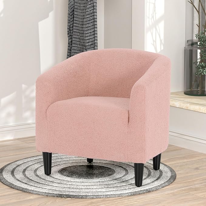 Magshion Barrel Chair Modern Sherpa Armchair Boucle Fabric Accent Chair with Cozy Soft Padded Single Sofa Chair for Living Room Bedroom Office Waiting Room 300lbs Capacity Pink