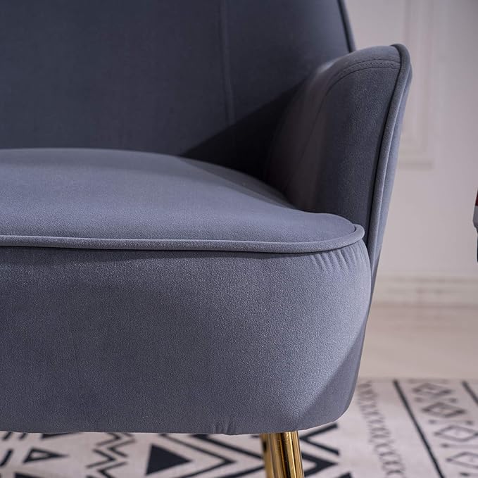 Modern Ergonomics Soft Velvet Fabric Material Accent Chair with Gold Legs and Adjustable Feet Screws for Indoor Home Living RoomGray