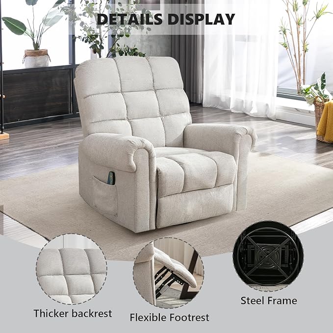 CANMOV Massage Swivel Rocker Recliner Chair with Heat and Vibration360°Swivel Rocking Glider Recliner Single Sofa with Side Pocket Manual Recliner Chair for Living RoomBedroomLight Grey