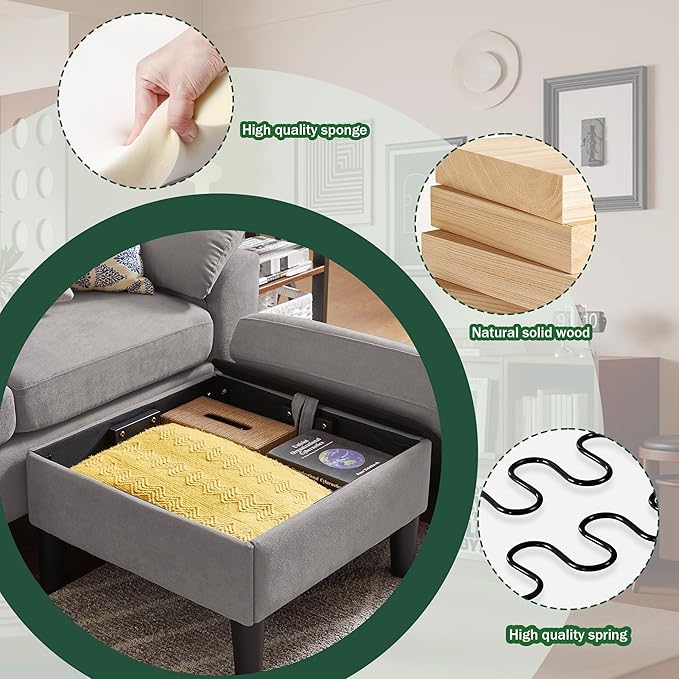 79 Convertible Sectional Sofa Set Modern Linen Small L Shaped Couch with Reversible Chaise and Loveseat Sofa 3-Seat Sofa Couches for Living Room Office Apartment Light Grey