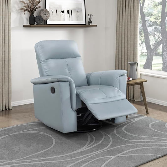 Lexicon Swivel Glider Recliner Chair Comfy Nursery Glider Top Grain Leather Match Recliner Manual Reclining Chair for Living Room/Office/Apartment Blue